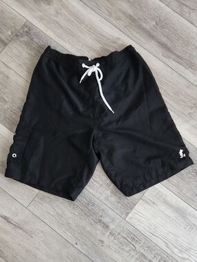 Disney Men's Black Swim Board Shorts with White Drawstring